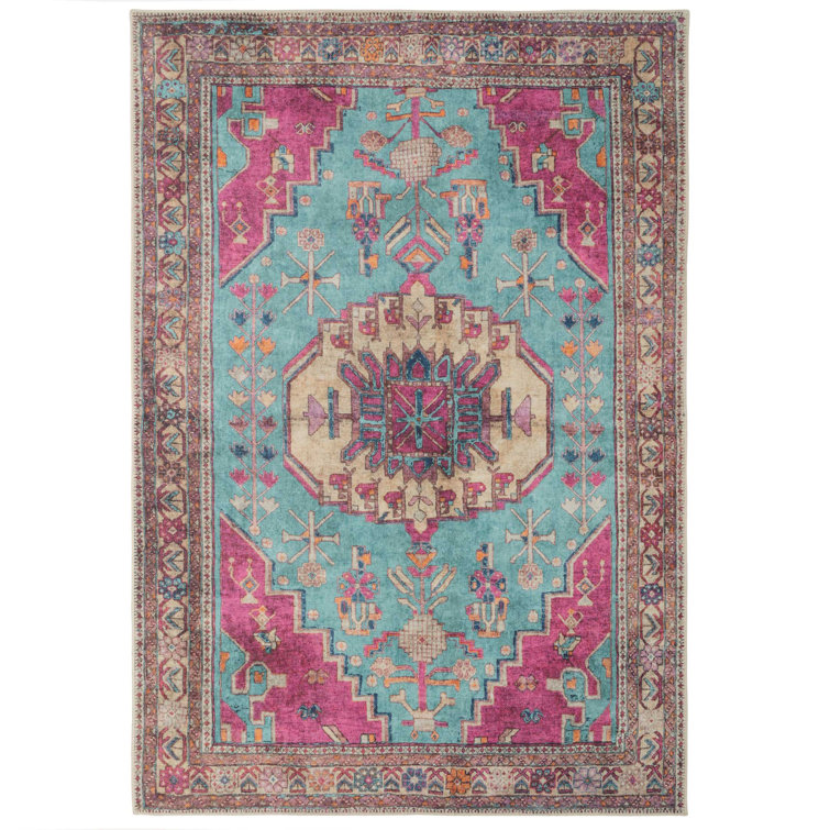 Kukoon Teal Pink Distressed Traditional Rug Wayfair.co.uk